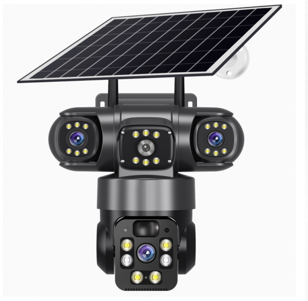 4g solar powered true three-lens, three-view camera - 360° panoramic hd night vision wireless wifi surveillance